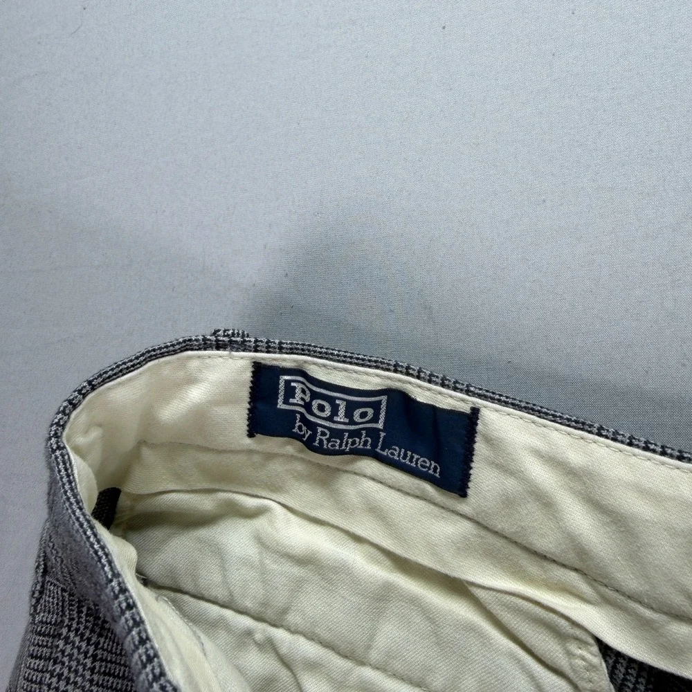 Vintage Polo Ralph Lauren Pants Mens 34x32 Gray Glen Check Cotton Wool Blend 90s